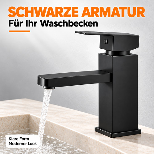 Waschtischarmatur schwarz matt - schwarz,
