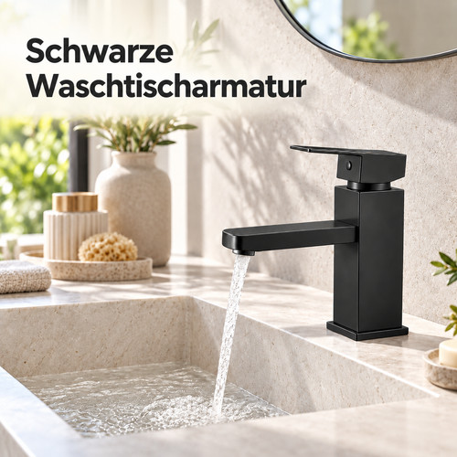 Waschtischarmatur schwarz matt - schwarz,